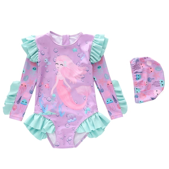 LRen Girl Swimsuit 1 Piece Bathing Suits for Girls Rash Guard Quick Dry Swimwear Beachwear Cute Kids Bathing Suit