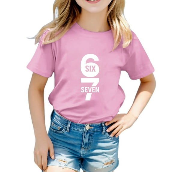 LRen Girl T-Shirts Size 6 Shorts Sleeves Plaid T Shirts Tops Loose Short Sleeve Crew Neck Daily Top Loose Fit Girls Clothes,4-5 Years,Z1-Pink