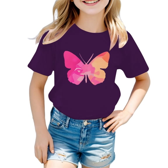 LRen Girl Tops Size 12-14 Cartoon Graphic Print T Shirts Tops Kids Summer Oversized Casual Crewneck Tee,Z3-Purple