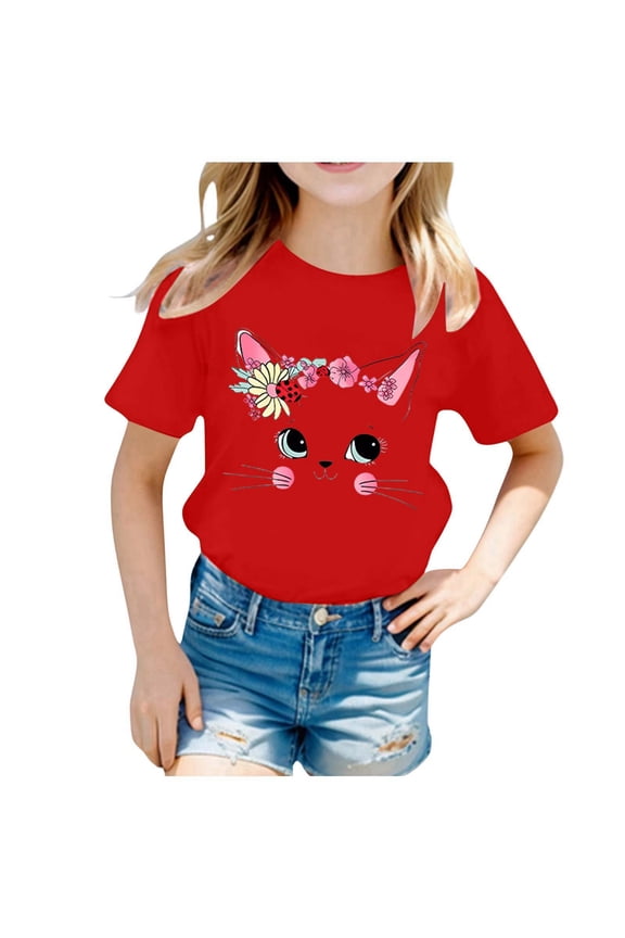 Girl Tops Size 7-8 Tie Dye Graphic Print Short Sleeve Crewneck Kids Tees Soft Cute Tees Toddler Clothes,Z07-Red,150