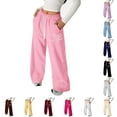 thumbnail image 1 of LRen Girl's Bowknot Baggy Sweatpants Cute Straight Leg Athletic Pants with Pockets Clothes for Teen Girls Back To School Pants,Hot Pink,12-13 Years, 1 of 5
