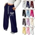 thumbnail image 1 of LRen Girl's Bowknot Baggy Sweatpants Lightweight Straight Leg Athletic Pants with Pockets Girl Casual Preppy Back To School Drawstring Joggers, 1 of 5