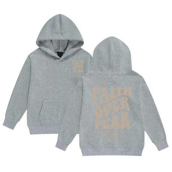 LRen Girl's Faith Over Fear Hoodie Long Sleeve Christian Sweatshirt Cute Letter Graphic Hoodies,1-2 Years,Z5-Grey