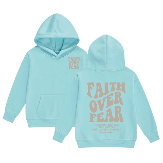 LRen Girl's Faith Over Fear Hoodie Long Sleeve Christian Sweatshirt Cute Letter Graphic Hoodies,2-3 Years,Z5-Mint Green