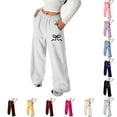 thumbnail image 1 of LRen Girl's Sweatpants Bow Drawstring Elastic Waist Wide Straight Leg Pants High Waisted Casual Baggy Jogger Pants,12-13 Years,Z4-Wine, 1 of 5