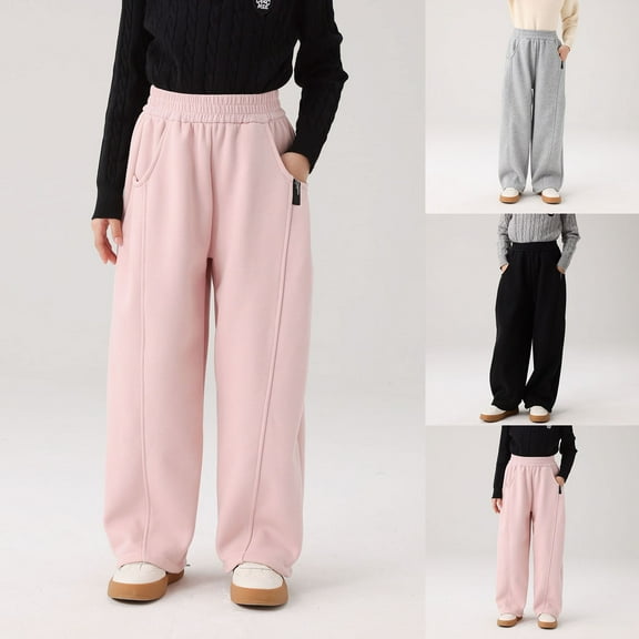 LRen Girl's Sweatpants Bow Drawstring Elastic Waist Wide Straight Leg Pants High Waisted Casual Baggy Jogger Pants,7-8 Years,Z2-Red