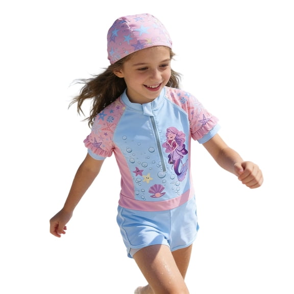 LRen Girls 1 Piece Swimsuit Set Girls Swimsuits Size 10-12 Girls Rash Guard Swimsuit Quick Dry for Pool Beach Floral Bathing Suits for Girls