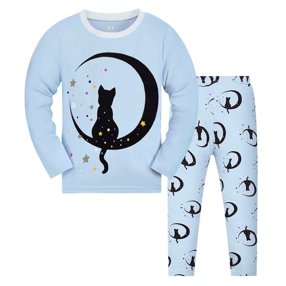 LRen Girls 2 Piece Pajama Set Cute Print Sleepwear Long Sleeve Top And Pants Nightwear Outfit For Toddlers Kids Children 2 To 10 Years,Z1-Sky Blue,8Y