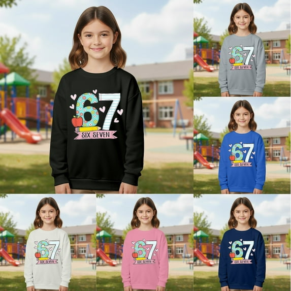 LRen Girls 6 7 Sweatshirt Funny Six Seven 6 7 Meme Kids 67 Number Graphic Preppy Pullover Printed Back To School Sweatshirt 67 Gifts,Navy,2-3 Years