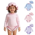 thumbnail image 1 of LRen Girls Bathing Suits One Piece Ruffle Beachwear for Kids Cute Funny Summer Swimsuits Girls Beach Swimwear Bikini Set for Kids, 1 of 6