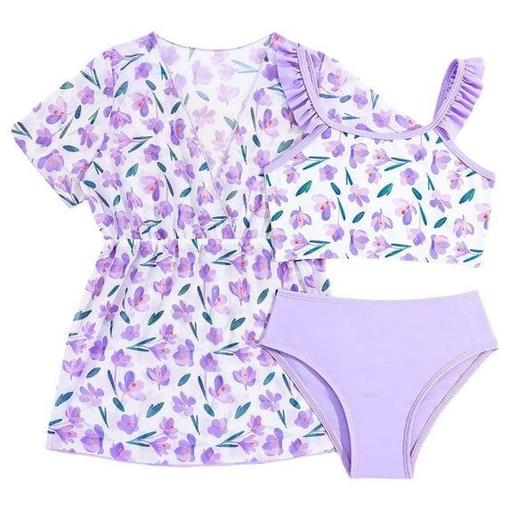 LRen Girls Bathing Suits Size 7-8 3 Piece Ruffle Bikini Bottoms for Kids Girls Funny Summer Rash Guard Tankini Swimsuits Girl Beach Swimwear Toddler Girls Swimsuit Set