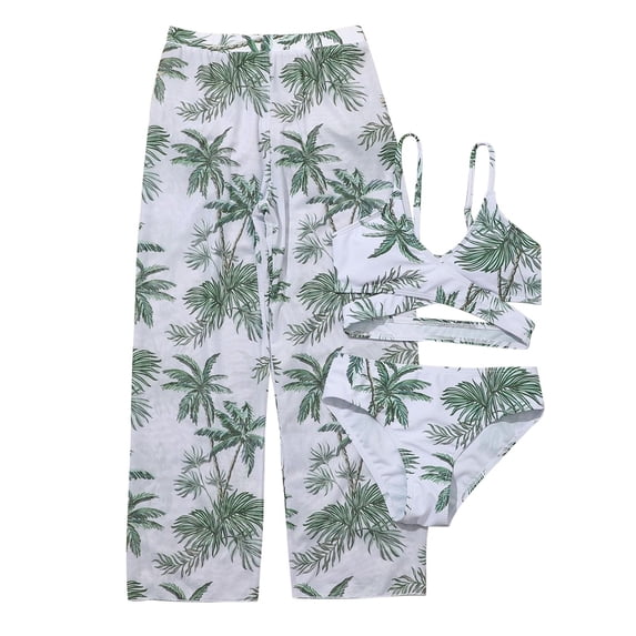 LRen Girls Bathing Suits Three Piece Ruffles Swimwear for Kids Cute Funny Summer Rash Guard Tankini Swimsuits Girls Beach Swimwear Bikini Set for Kids