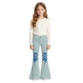 thumbnail image 1 of LRen Girls Bell Bottom Jeans with Adjustable Waist Straight Leg Pants Bell Bottoms with Pockets Crisscross Lace Up Summer Lightweight Pant for Big Kids Age 7-8 Years, 1 of 5
