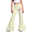 thumbnail image 1 of LRen Girls Bell Bottom Pants Pink Ribbon Straight Leg Pants Slim Fit Casual Preppy Dress with Pockets Flare Leg School Uniform Clothes for Tween Girls Age 7-8 Years, 1 of 6
