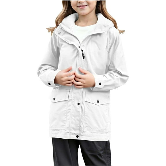 LRen Girls Coat Size 7 Winter Jacket Waterproof Boys Girls Ski Jacket with Hood Windproof Warm Fall and Winter Outerwear ,B-White,7-8 Years