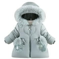 thumbnail image 1 of LRen Girls Down Jacket Winter Warm Hooded Coat With Sequined Gloves Stylish Outerwear For Toddler And Kids,Blue,18-24 Months, 1 of 4