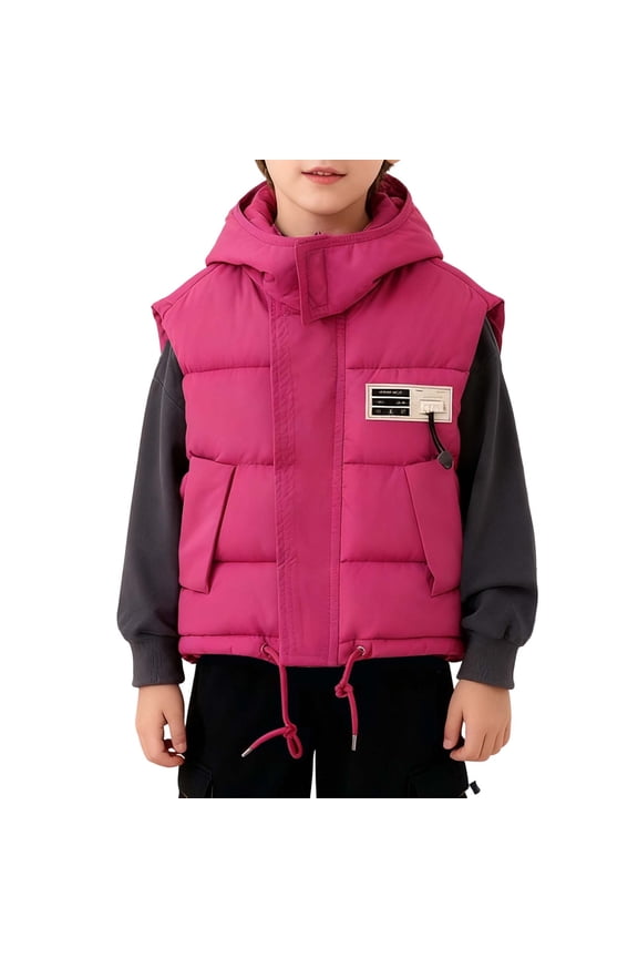 Boys Down Vest Winter Warm Lined Sleeveless Jacket Insulated Padded Outerwear For Youth And Kids,7-8 Years,Z7-Hot Pink
