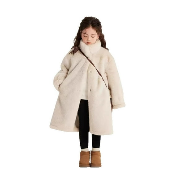 LRen Girls Down Lined Hooded Jacket Winter Warm Windproof Coat Outerwear For Toddler Kids,White,5-6 Years