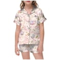 thumbnail image 1 of LRen Girls Easter Outfits Size 12 Cartoon Bunny Short Sleeve Shirt Tops + Shorts Pants Comfortable Silk Button Down Collared Easter Girls' Easter Gifts for Girls, 1 of 5
