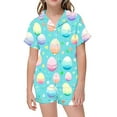thumbnail image 1 of LRen Girls Easter Outfits Size 4 Cartoon Animals Short Sleeve Outfit Silk Tops and Shorts Snug-Fit Silk Button Front Collared Easter Home Clothes Easter Gifts for Kids, 1 of 5
