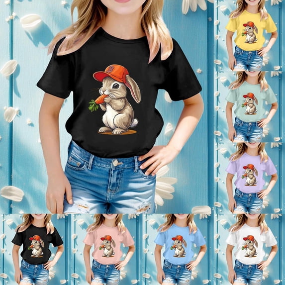 LRen Girls Easter Shirt Cute Graphic Short Sleeve T Shirt Top Easter Day Easter Day Preppy Tops T Shirt for Boys and Girls