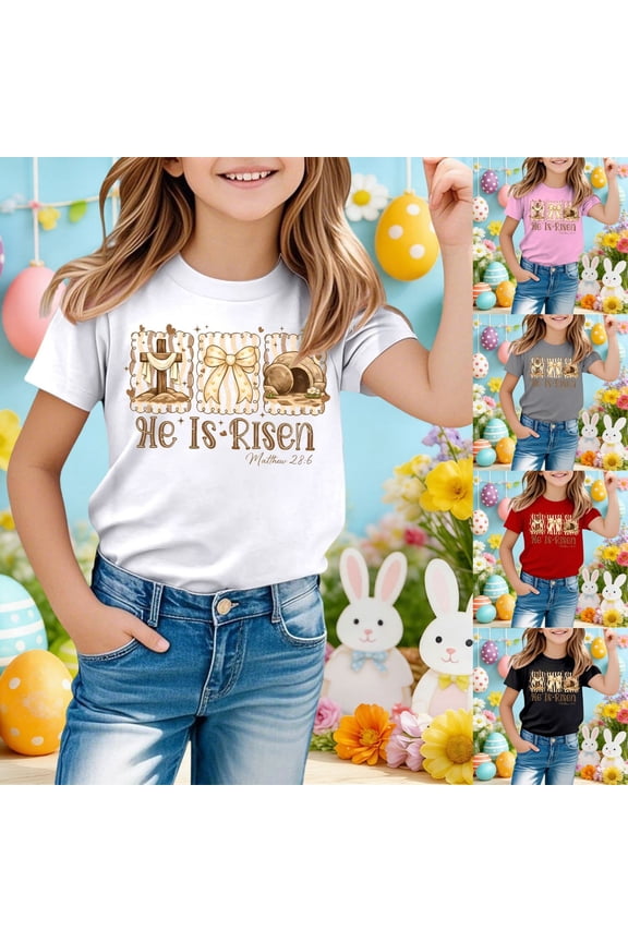 Girls Easter Shirts Size 7/8 Cute Graphic Short Sleeve Tee for Toddler Trendy Happy Easter Summer Tops Summer Clothes for Girls