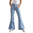 thumbnail image 1 of LRen Girls Flare School Uniform Pants Flare Dress Pants Soft Stretchy Bell Bottom with Pockets Trousers for Kids Age 9-10 Years, 1 of 6