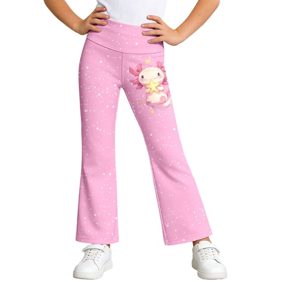 LRen Girls Flared Jeans,Girls Wide Leg Pants Casual Flared Trousers Stretchy Joggers Athletic Play Everyday Comfort Wear