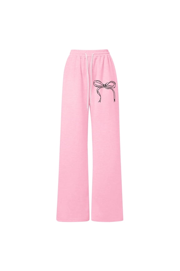 Girls Jeans Wide Leg,Girls Bow Drawstring Loose Fit Lightweight Straight Leg Athletic Casual Pants For Playful Comfort And Everyday Wear,Pink,11-12 Years