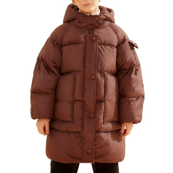 LRen Girls Lightweight Long Hooded Down Jacket Packable Winter Warm Coat Outerwear Z5-Coffee,11-12 Years