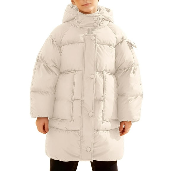 LRen Girls Lightweight Long Hooded Down Jacket Packable Winter Warm Coat Outerwear Z5-White,11-12 Years