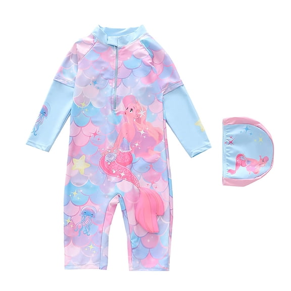 LRen Girls Long Sleeve Rash Guard Set Long Sleeve Swimsuit 2 Piece Rash Guard Bathing Suit with Bikini Bottoms Swimwear Funny Round Neck Bikini Swimwear Swimming Bikini Set for