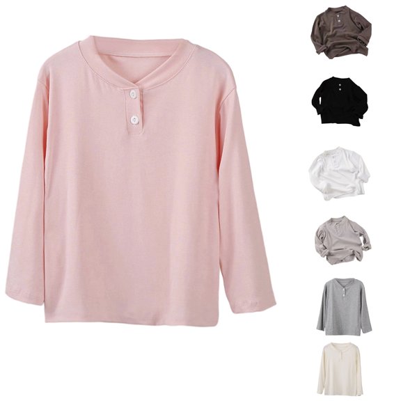 LRen Girls Long Sleeve Shirts Casual Crewneck T-Shirts Soft Layering Basic Tees Undershirts Fall Tops,Z1-Coffee,11-12 Years