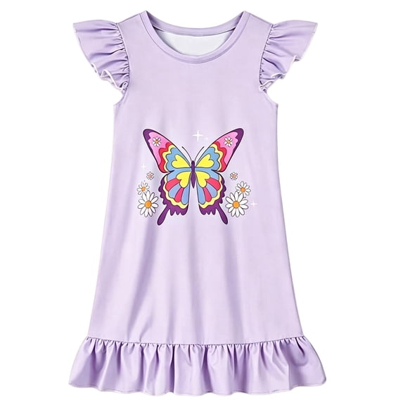 LRen Girls Nightgown Summer Dresses Casual Graphic Print Sleeveless Playwear Comfortable Sleeping Gown Age 3-10 Nightwear Toddler Girl Dress Pajamas