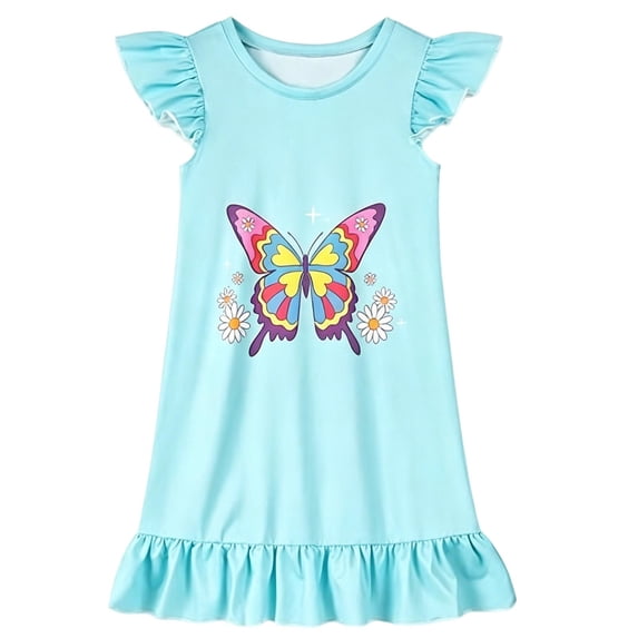 LRen Girls Nightgown Summer Dresses Casual Graphic Print Sleeveless Playwear Comfortable Sleeping Gown Age 3-10 Nightwear Toddler Girl Dress Pajamas