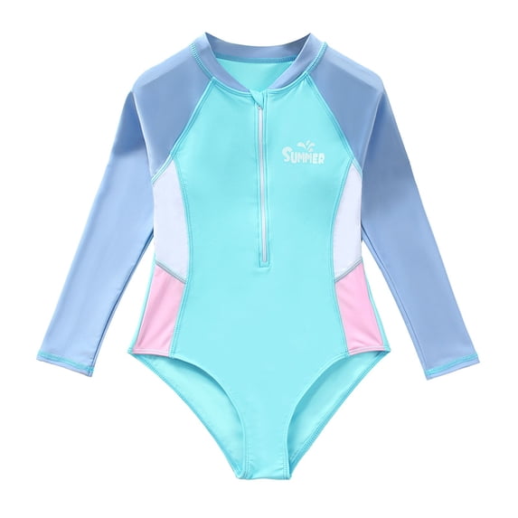 LRen Girls One Piece Swimsuits Long Sleeve Swimwear Rash Guard Bathing Suits UPF 50+ Sun Protection Swimwear for 10-11 Years