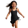 thumbnail image 1 of LRen Girls One Piece Swimsuits Solid Color Girls Swimsuit Textured Bathing Suit Adjustable Straps Swimwear for 7-8 Years, 1 of 8