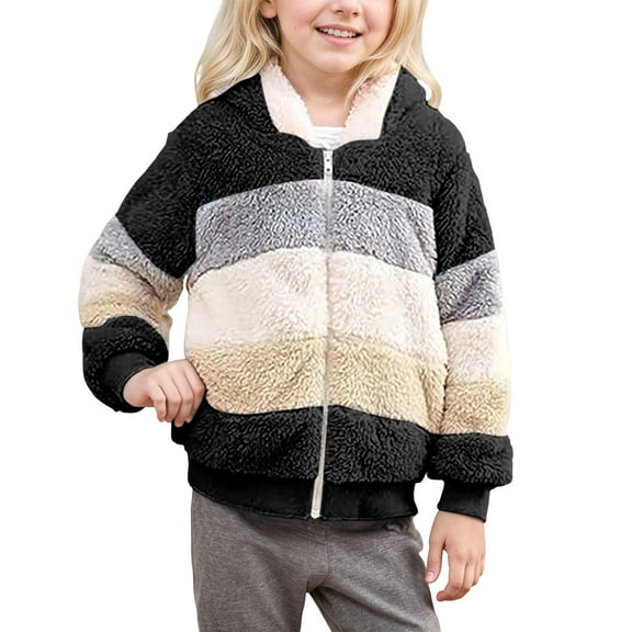 LRen Girls' Outerwear Jackets Kids Soft Fleece Zip up Hoodie with Pockets,A-Black,7-8 Years