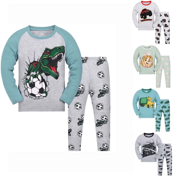 LRen Girls Outfits Funny Cartoon Printed 2Piece Set Long Sleeve Top and Bottom Kids Boys Back To School Soft Clothes Casual Wear