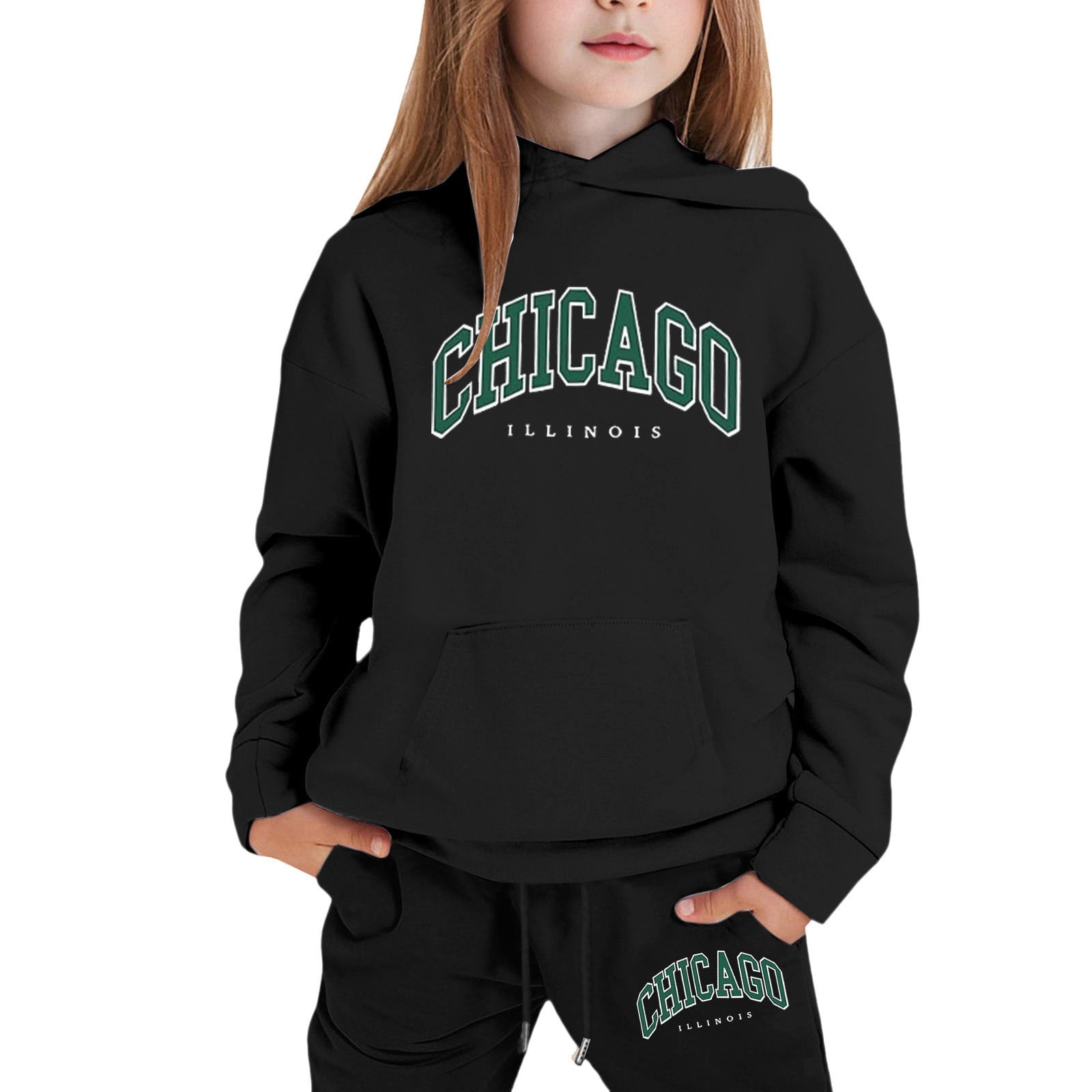 LRen Girls Outfits Hooded Sweatshirt Letter Graphic Print Stylish LRen Girls Outfits Hooded Sweatshirt Letter Graphic Print Stylish