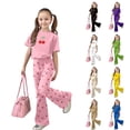 thumbnail image 1 of LRen Girls Outfits Size 10-12, Girl's 2 Piece Bowknot Outfits Valentine Short Sleeve Graphic Tees with Flare Pants Set Preppy Back To School Clothes,Pink,11-12 Years, 1 of 7