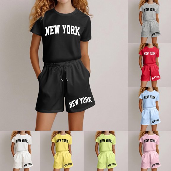 LRen Girls Outfits Size 10 Bow Short Sleeve T Shirt Tops   Elastic Shorts Crew Neck Soft Streetwear 2-Piece Set Back To School Clothes