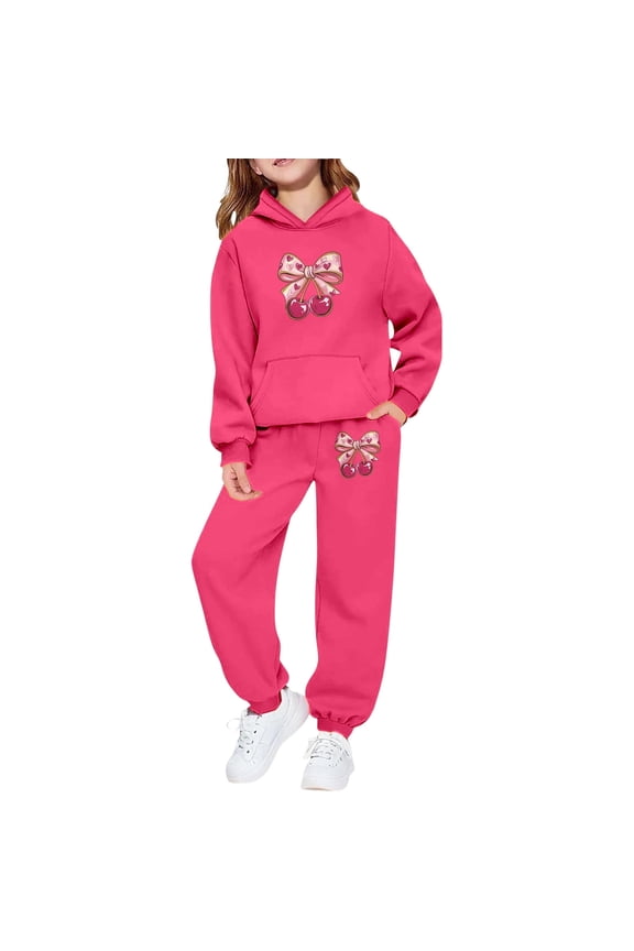 Girls Outfits Size 10 Valentines Bowknot Print Crew Neck Long Sleeve Valentines Hoodies Hoody Sweatshirt Drawstring Pants Loose Kids Fall Outfits Sweat Suit