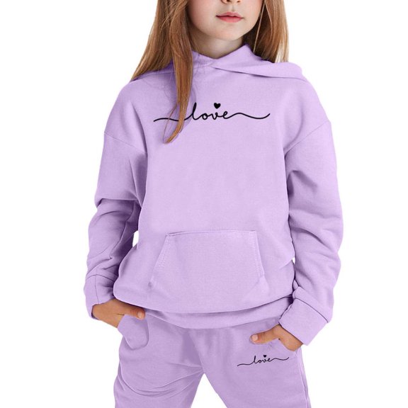 LRen Girls Print Hooded Crop Top and Sweatpants Two Piece Outfits Kids Casual Jogger Set,6-7 Years,Z3-Purple
