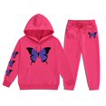 thumbnail image 1 of LRen Girls Print Hooded Crop Top and Sweatpants Two Piece Outfits Kids Casual Jogger Set, 1 of 4