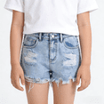 thumbnail image 1 of LRen Girls Ripped Jean Shorts 5-14Y, Y2K Vintage Mid Waist Straight Leg Denim Shorts with Elastic Waistband Summer Jean Shorts for Girls, 1 of 8
