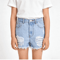 thumbnail image 1 of LRen Girls Ripped Jean Shorts 5-14Y, Y2K Vintage Mid Waist Straight Leg Denim Shorts with Elastic Waistband Summer Jean Shorts for Girls, 1 of 7