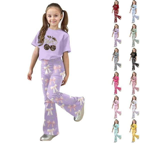 LRen Girls Short Sets Letter Print Short Sleeve Tee and Casual Pant Set Crewneck Loose Streetwear Short Sleeve Set Outdoor Casual Clothes Valentines Day Classroom Gifts