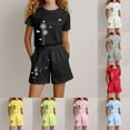 thumbnail image 1 of LRen Girls Short Sets Size 7-8 Bow T Shirt and Shorts Outfits Set Round Neck Comfy Beach Vacation Short Sleeve Set Back To School Clothes, 1 of 4