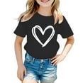 thumbnail image 1 of LRen Girls Short Sleeve Shirts Size 14 Girls Heart Bow Crew Neck Casual Short Sleeve Tees Little Girl Trendy Pullover Tops Birthday Girl Summer Clothes, 1 of 5